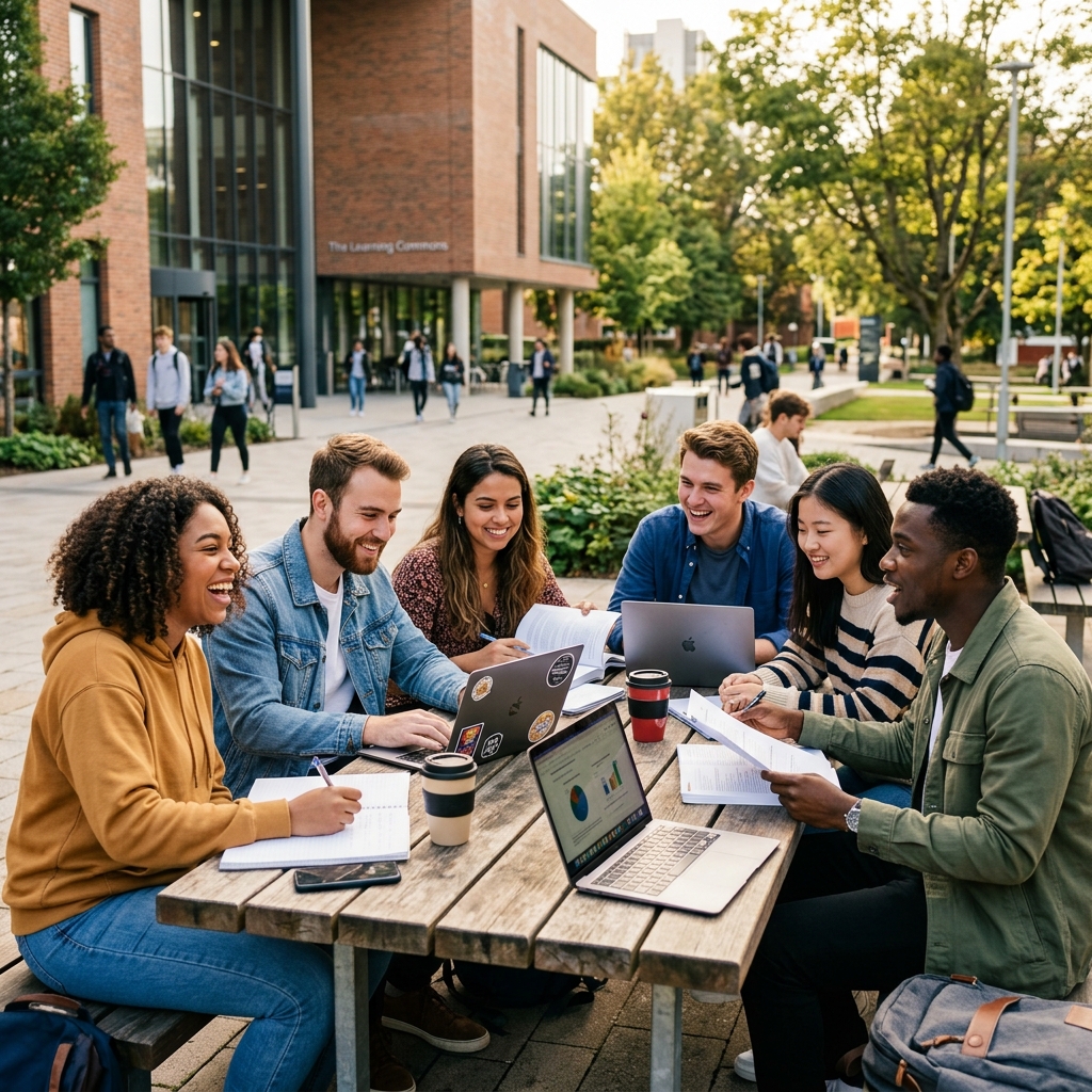 International university students studying together